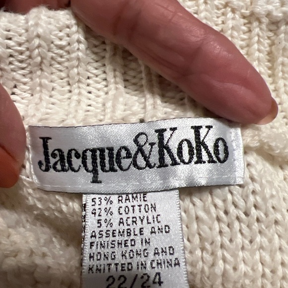 Jacque & KoKo Ivory Cable Knit Fair Isle Sweater 22/24 — Cabincore Cozy Winter - Picture 3 of 4